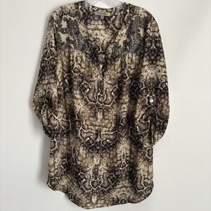 Figueroa & Flower Women's Snake Print Paisley Top Size 2X Roll Tab Sleeve Office
